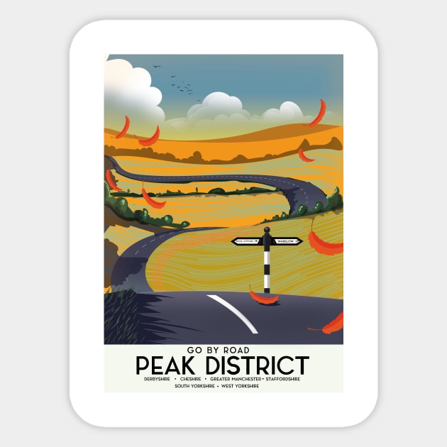 Peak District Road travel poster Sticker by nickemporium1